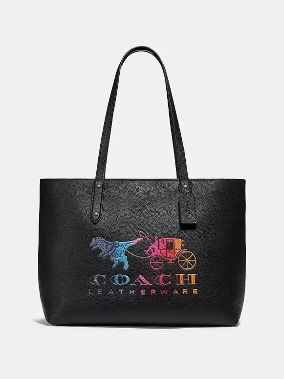 **RARE** Coach Black Leather Tote with Rainbow Rexy
